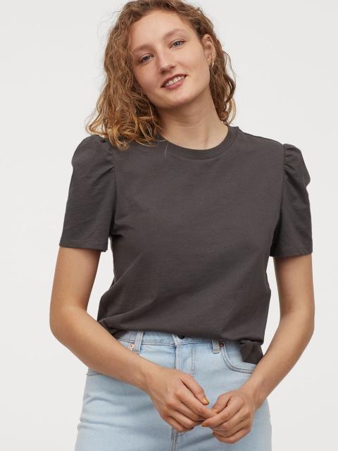 

H&M Women Grey Puff-Sleeved T-shirt
