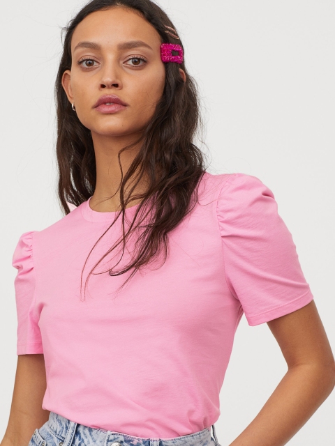 

H&M Women Pink Puff-Sleeved T-shirt