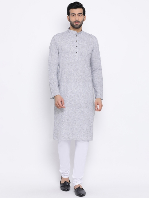 

NAMASKAR Men Grey & White Solid Kurta with Churidar