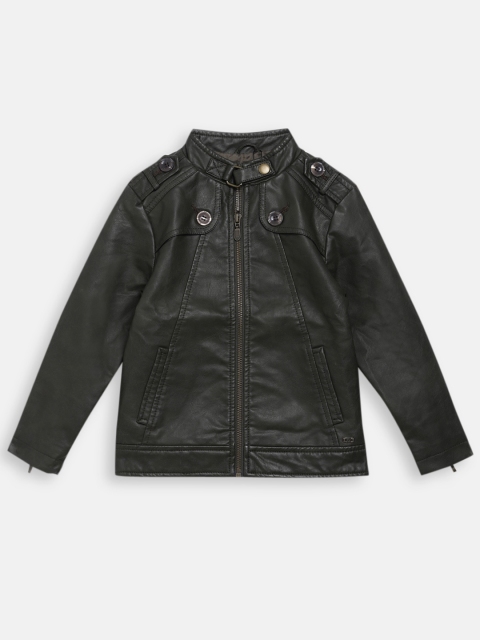

Blue Giraffe Boys Olive Green Solid Biker Jacket