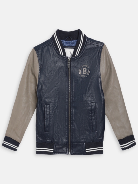 

Blue Giraffe Boys Navy Blue Solid Bomber Jacket