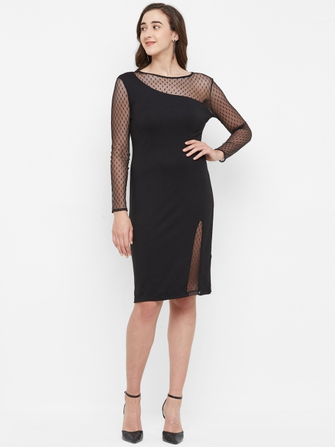 

bebe Women Black Solid Sheath Dress with Lace Inserts