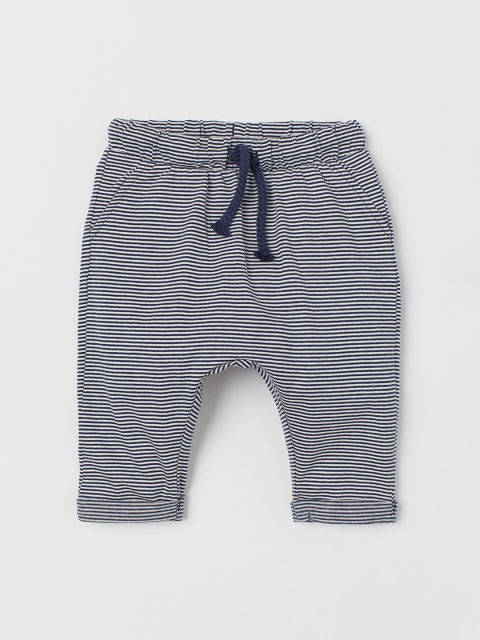 

H&M nfant Boys Navy Blue & White Striped Cotton Jersey Trousers
