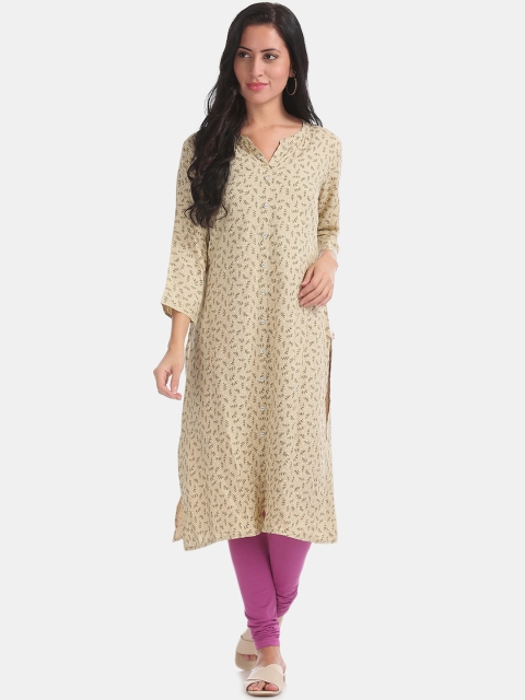 

Karigari Women Beige & Olive Green Printed Straight Kurta