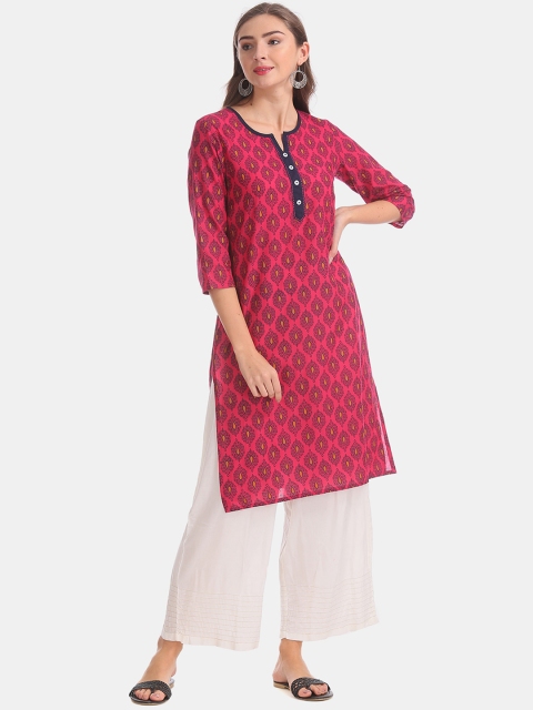 

Karigari Women Fuchsia Pink Printed Straight Kurta