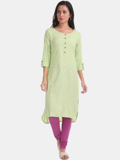 

Karigari Women Green & White Embroidered Straight Kurta