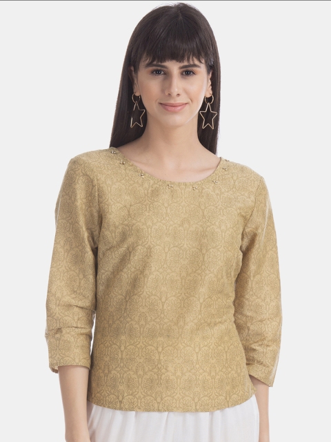 

Anahi Women Beige Printed Styled Back Top