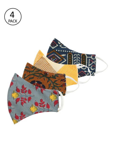 

Anouk Women Multicoloured Pack of 4 Printed Reusable 3-Layer Protective Fashion Masks, Multi