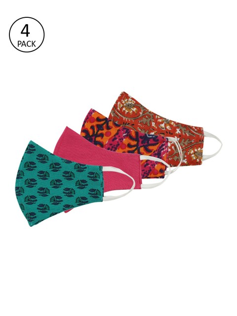 

Anouk Women Multicoloured Pack of 4 Printed Reusable 3-Layer Protective Fashion Masks, Multi