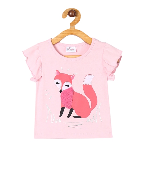 

Donuts Girls Rose Pink Printed Pure Cotton Top With Applique Detail