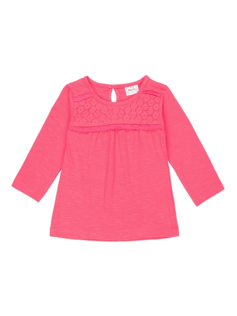 

Donuts Girls Pink Solid A-Line Top With Lace Inserts