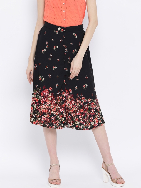 

Oxolloxo Women Black & Red Printed Flowery Decade Silvia Flared Midi Skirt