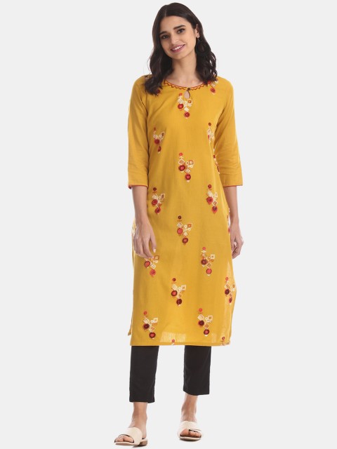 

Karigari Women Yellow Embroidered Straight Kurta