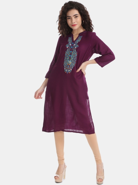 

Karigari Women Purple Yoke Design Straight Kurta