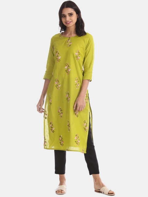 

Karigari Women Green Embroidered Straight Kurta