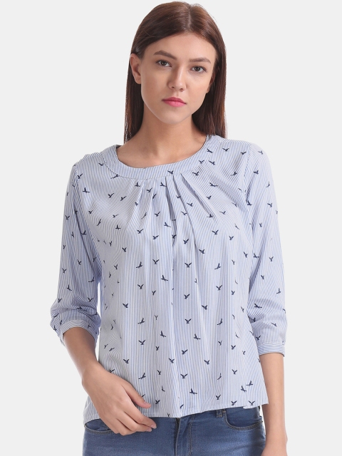 

Cherokee Women Blue Striped A-Line Top