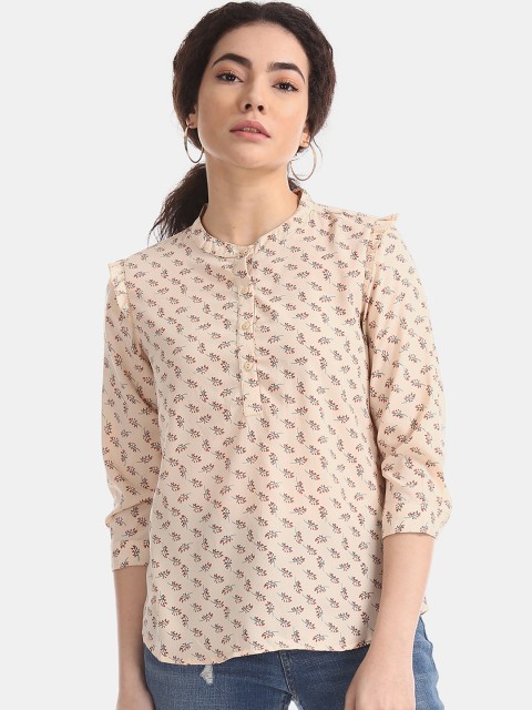 

Cherokee Women Cream Floral Print Shirt Style Top