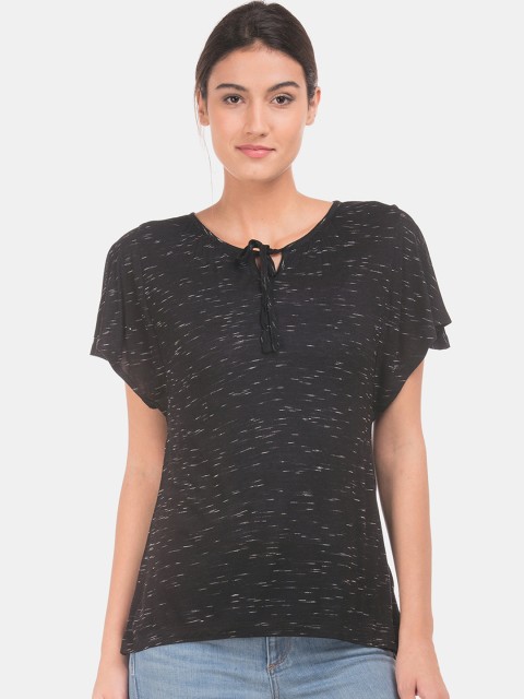 

Cherokee Women Black Printed Tie-Up Neck Top