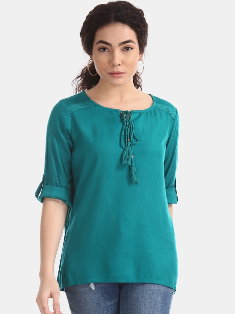 

Cherokee Women Teal Solid Top