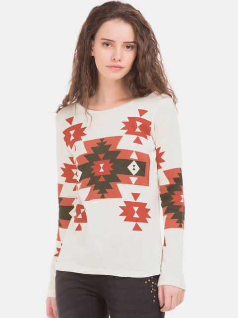 

Cherokee Women Off-White Aztec Printed Top