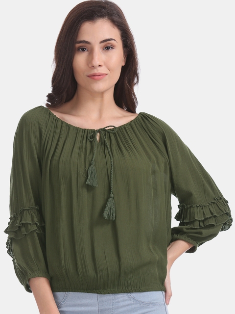

Cherokee Women Olive Green Solid Blouson Top