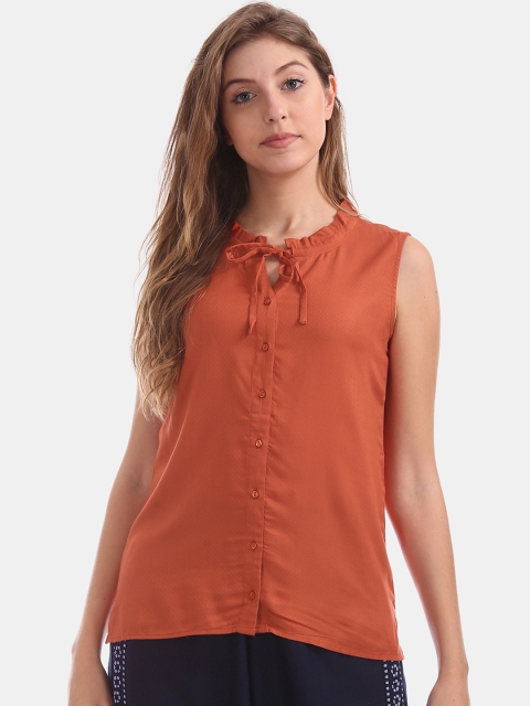 

Cherokee Women Orange Self Design A-Line Top