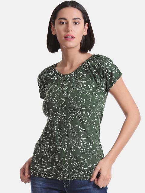 

Cherokee Women Olive Green Floral Print Pure Cotton Top