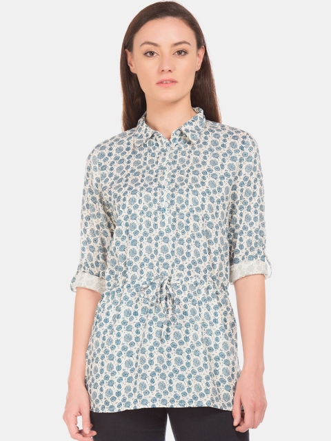 

Cherokee Women Blue & Off White Printed Shirt Style Top