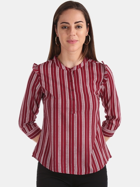 

Cherokee Women Maroon & White Striped Shirt Style Top