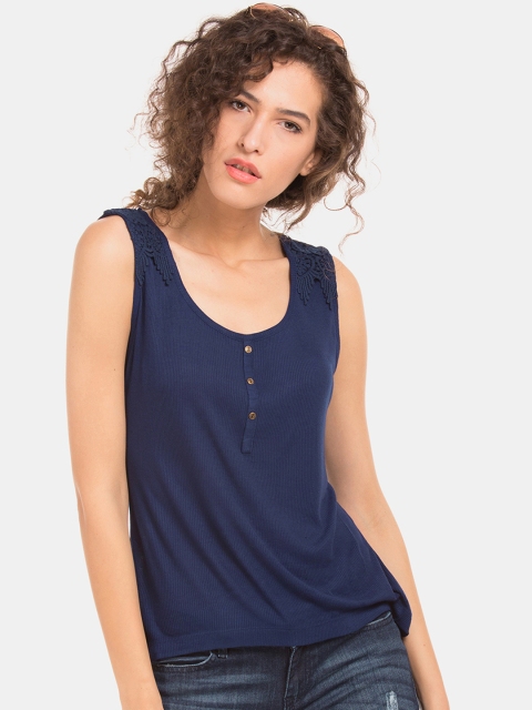 

Cherokee Women Navy Blue Solid Sleeveless Top