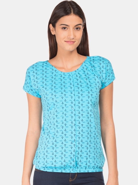 

Cherokee Women Blue Printed Pure Cotton Top