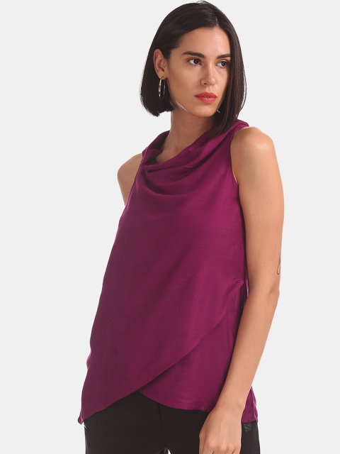 

Cherokee Women Purple Solid A-Line Cowl Neck Top