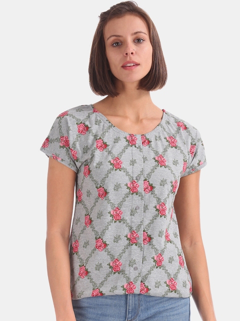 

Cherokee Women Grey Printed Pure Cotton Top