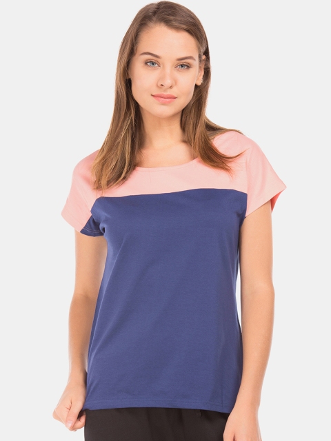 

Cherokee Women Navy Blue& Peach-Coloured Colourblocked A-Line Pure Cotton Top
