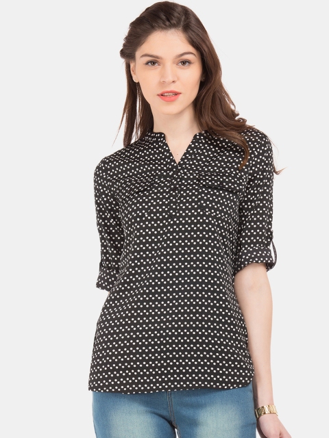 

Cherokee Women Black & White Polka Dot Printed Shirt Style Top