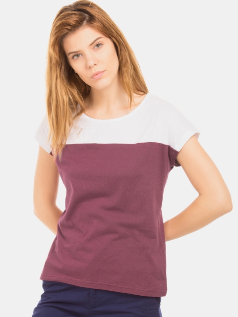 

Cherokee Women Mauve & White Colourblocked Pure Cotton Top