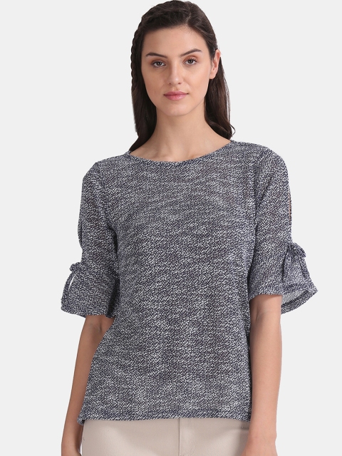 

Cherokee Women Navy Blue Printed A-Line Pure Cotton Top