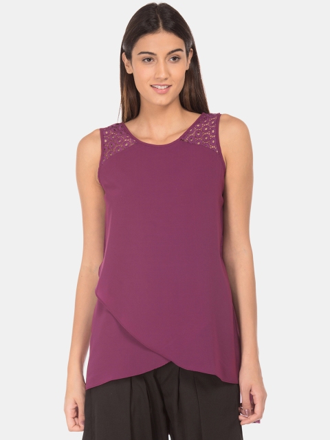 

Cherokee Women Purple Solid Wrap Top