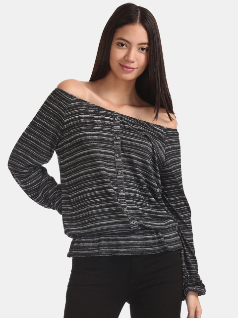 

Cherokee Women Black & White Striped Bardot Top