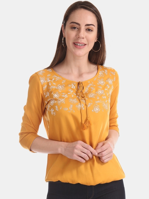 

Cherokee Women Mustard Yellow Printed Blouson Top