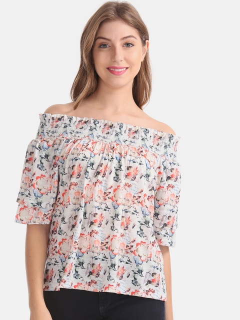 

Cherokee Women White Printed Bardot Top