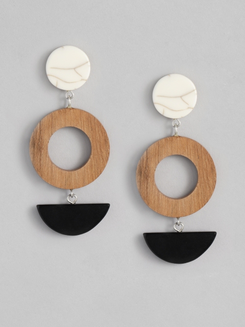 

CORSICA White & Brown Silver Plated Circular Drop Earrings