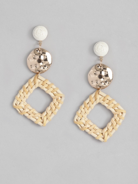 

CORSICA Beige & Off-White Gold-Plated Geometric Drop Earrings