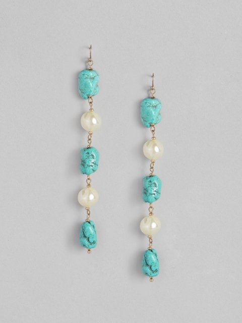 

CORSICA Green & Off-White Gold-Plated Oval Drop Earrings
