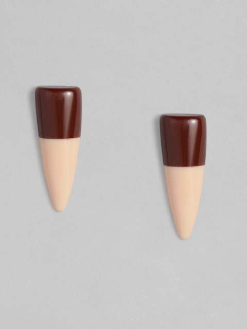 

CORSICA Maroon & Beige Gold-Plated Triangular Studs