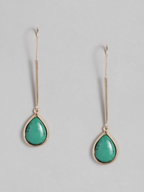 

CORSICA Green & Gold-Toned Teardrop Shaped Drop Earrings