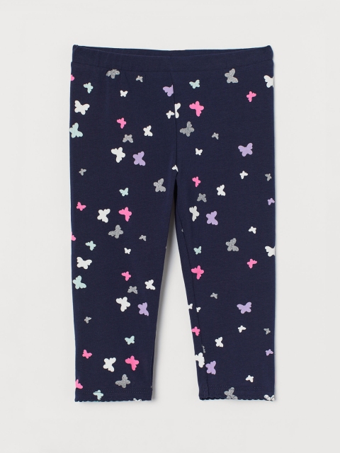 

H&M Girls Navy Blue Printed Three-Fourth Length Leggings