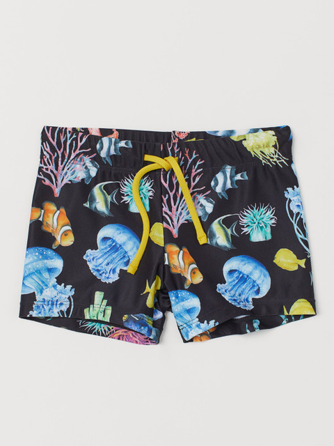 

H&M Boys Blue & Blue Printed Swimming Trunks, Black