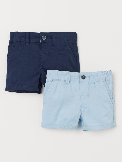 

H&M Boys Navy Blue & Light Blue Solid 2-Pack Chino Shorts
