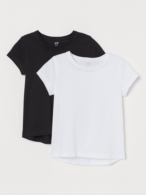 

H&M Girls Sustainable Black & White 2-Pack Cotton T-Shirts